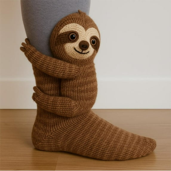 PONPRNGY 1 Pair 3D Sloth Socks with Plush Arms – Cozy Non-Slip Animal Slipper Socks for Teens, Adults, Women – Soft Plush 3D Animal Socks – Funny Cozy Gift