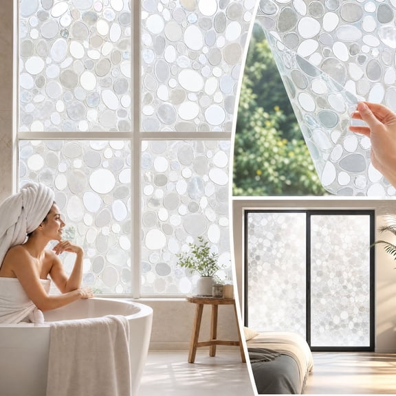 PONPRNGY 1 Sheet Window Privacy Film, Frosted Static Cling Removable Frosted Glass Film, Anti-glare Privacy Covering for Bathroom & Home Windows