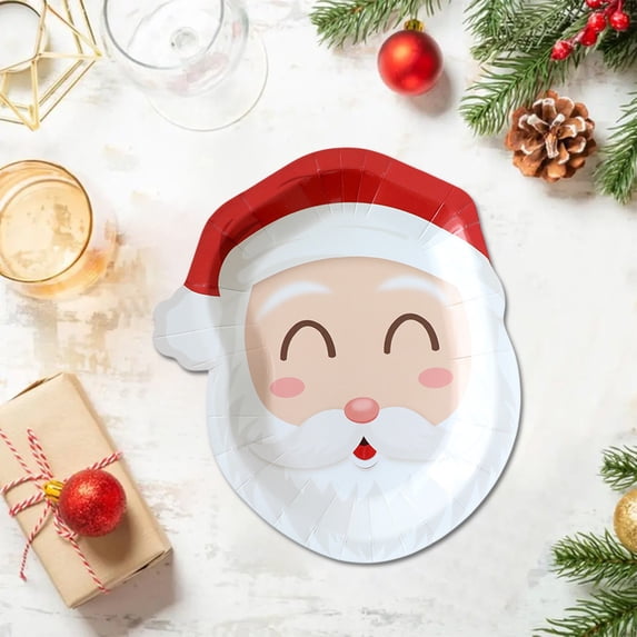 PONPRNGY 10Pcs Christmas Santa Claus Paper Plates Xmas Funny Cartoon Santa Claus Disposable Tableware Plates for Birthday Winter Holiday Party Table Decor Supplies