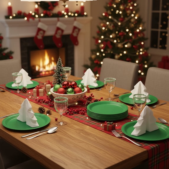 PONPRNGY 10Pcs Paper Plates, Green Heavy Duty Party Plates, Round 7 Inches Disposable Paper Dinner Plates, Everyday Use Plates Set for Daily Meals Wedding Christmas Picnic Supplies