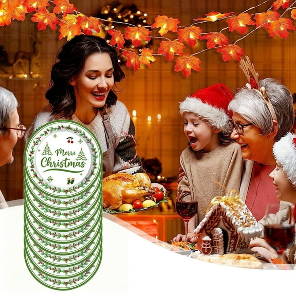 PONPRNGY 16Pcs Christmas theme Party Tableware Christmas Tree 16-Pack Disposable Birthday Party Supplies