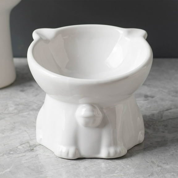 PONPRNGY 1Pc Ceramic Elevated Bowls, Extra Wide Raised for Food and Water, Shallow Whisker Friendly Dish, Anti Vomit Microwave and Dishwasher Safe, Great Height