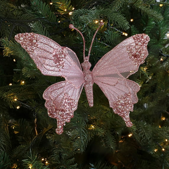 PONPRNGY 1Pc Christmas Clip-On Butterfly Ornament - Beautiful Large Lace & Sequins Butterfly Christmas Ornament