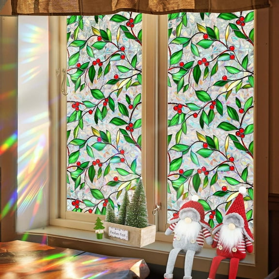 PONPRNGY 1Pc Christmas Electrostatic Sticker PVC Double-sided Color Removable Window Sticker