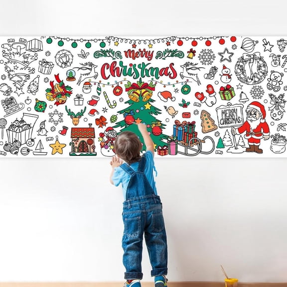 PONPRNGY 1Pc Christmas Tablecloth Christmas Activity Paper Tablecloth Santa Claus Snowman Gnome Color-in Paper Disposable Tablecover for Kids Xmas Winter Holiday Birthday Party Decoration