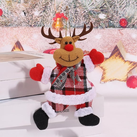 PONPRNGY 1Pc Christmas Tree Pendants Christmas Cloth Figurine Pendants Red Plaid Dancing Santa Claus Snowman Doll Pendants Suitable for Christmas Decoration