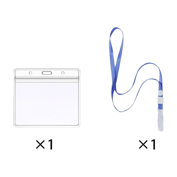 PONPRNGY 1Pc Clear Plastic Horizontal Name Tags Badge ID Card Holders and 1Pc Flat Neck Lanyards