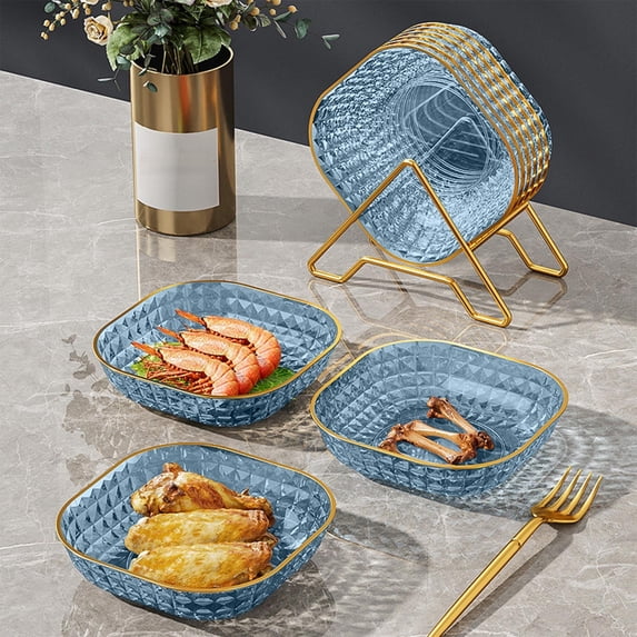 PONPRNGY 1Pc Clear Plastic Serving Trays with Gold Trim, Square Acrylic Serving Platters, Reusable Transparent Fruit, Appetizer Trays for Party, Wedding