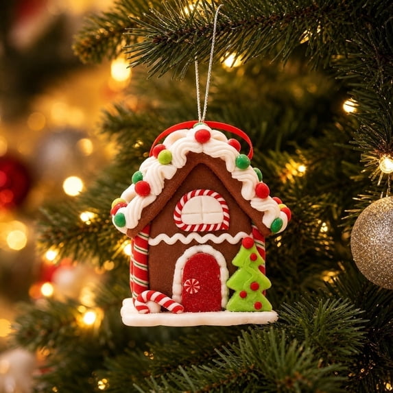 PONPRNGY 1Pc Gingerbread House Ornaments for Tree, Acrylic Gingerbread Christmas Decor with Rope, Xmas Hanging Ornaments for Tree Holiday Party New Year Home Decorations