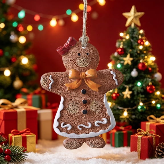 PONPRNGY 1Pc Gingerbread Man Ornaments for Christmas Tree, Gingerbread Christmas Decorations, Adorable Resin Figurines Decor for Tree, Home, office, Baking Party