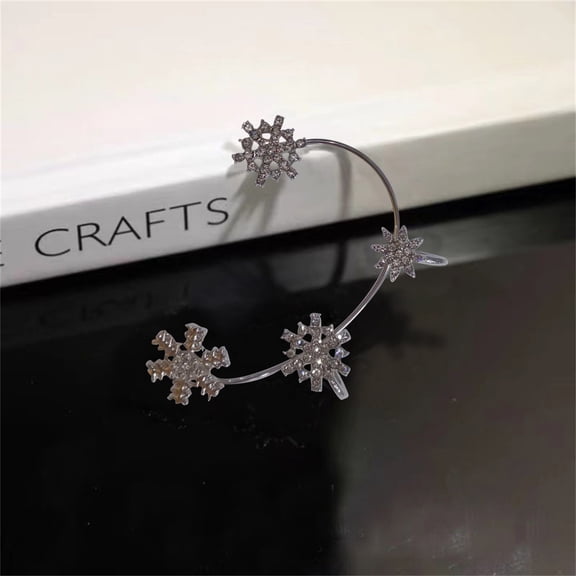 PONPRNGY 1Pc Glitter Rhinestone Snowflake Ear Cuff Vintage Flowers Non-Piercing Fake Earrings Bridal Wedding Climber Ear Wrap Prom Ball Ear Jewelry for Women Valentine's Day Gift