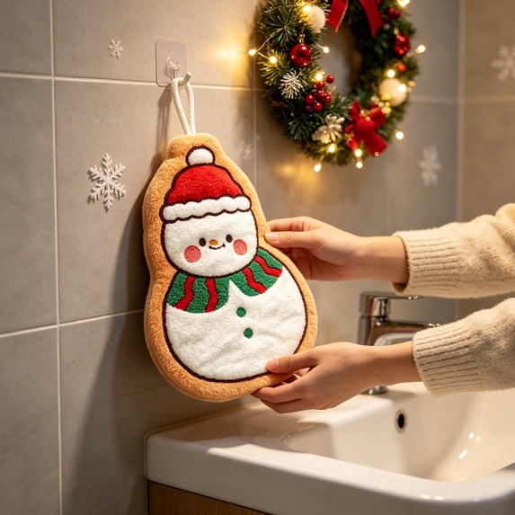 PONPRNGY 1Pc Hand Towels Christmas Embroidered Decor Quick-Dry Dish Towels Decorative Bathroom Kitchen Towels for Drying, Cleaning, Cooking, Holiday Towels Gift