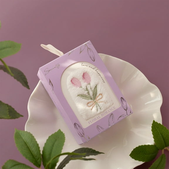 PONPRNGY 1Pc Hand Towels Embroidered Tulip - Embroidered Flower Pattern Cotton Highly Absorbent Soft Luxury Towel for Bathroom 11 x 11 Inch