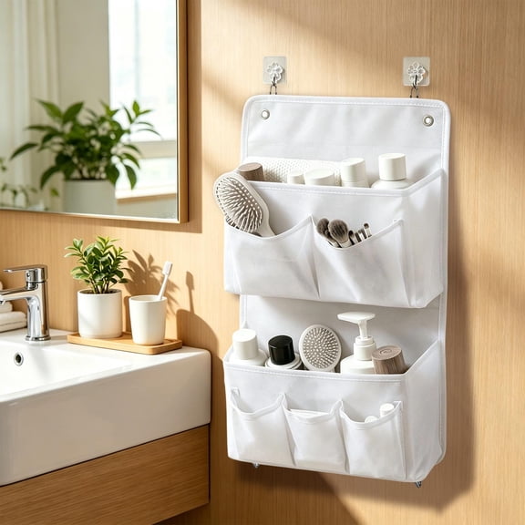 PONPRNGY 1Pc Hanging Organizer with Pockets, Wall Hanging Baskets for Organizing, Storage Basket Bedside Camper File Organizer Holds Books, Phones, Glasses, Keys for Home, office, Dorm