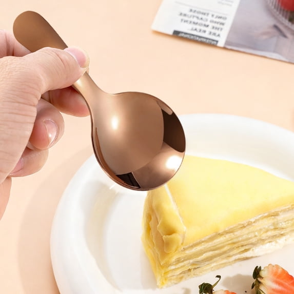 PONPRNGY 1Pc Stainless Steel Short Handle Thickened Small Round Spoons for Honey Candy Tea Salt Jam and Mustard - Ice Cream Dessert Spoon