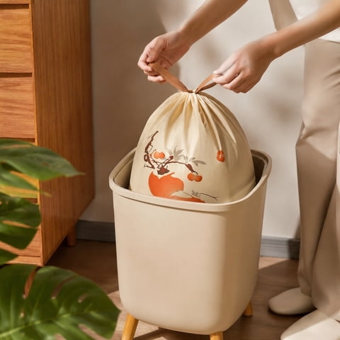 PONPRNGY 200Pcs Drawstring Trash Bags, Large Kitchen Garbage Bags, Strong Leak-Proof Liners for Home & Kitchen, office