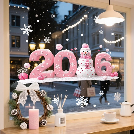 PONPRNGY 2026 Christmas Dreamy Snowflake Window Stickers Festive Decoration PVC Removable Transparent Film