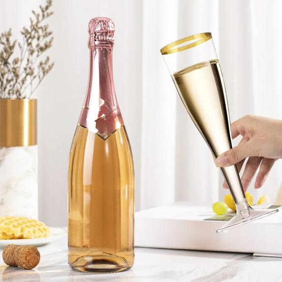 PONPRNGY 25 Pack Clear Plastic Champagne Flutes - Durable Disposable Champagne Glasses for Parties, Weddings, Toasting and Large Celebrations - Elegant Wine Glasses Stemware for Easy Clean