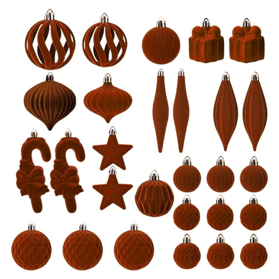 PONPRNGY 28Pcs Velvet Christmas Ornaments Set, Assorted Flocked Christmas Baubles Decorations, Shatterproof Christmas Balls Hanging Decor for Xmas Tree/Home/Party/Holiday
