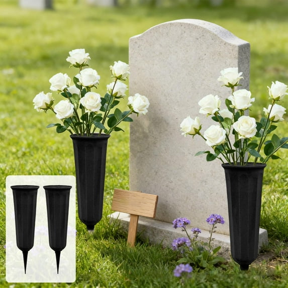 PONPRNGY 2Pcs Memorial Floral Vases, Cemetery Vase, Headstones Flower Holder, Grave Cone Vase, Flower Pots for Outdoor Plants, Decorative Plastic Containers