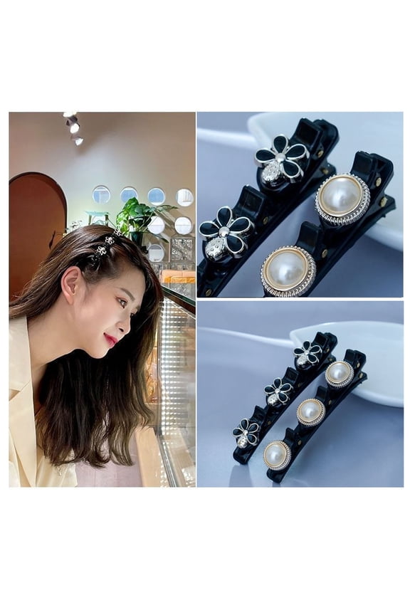 2Pcs Sparkling Crystal Stone Braided Hair Clips with 3 Small Clips, Pearl shaped hairpin duckbill clip, Braided Hair Clip with Rhinestones for Girls Women Hair Accessories