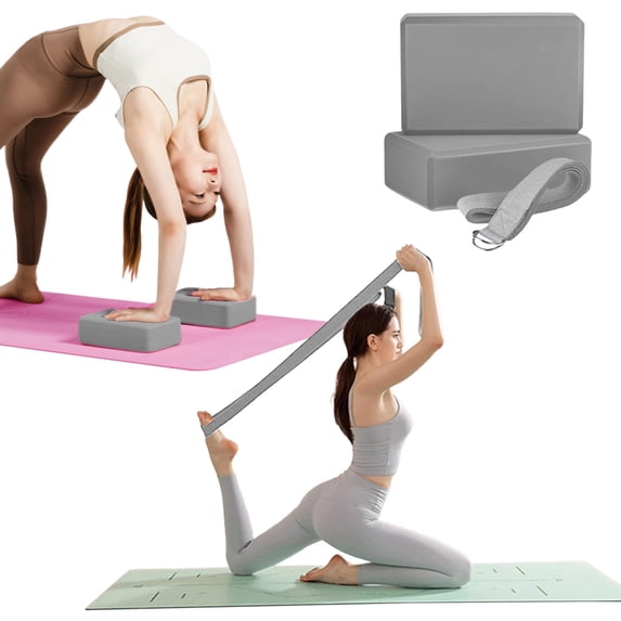 PONPRNGY 2Pcs Yoga Blocks Set, Lightweight Foam Brick Yoga Pilates Blocks with 1 Strap, Anti-Slip Yoga Brick for Posture Adjustment and Movement Assistance