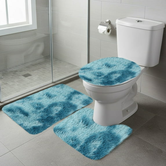 PONPRNGY 3 Pcs Bath Rugs Set, Bath Rug + Contour Mat + Toilet Seat Cover, Super Soft Microfiber Water Absorbent and Non-Slip Bathroom Rugs with Non-slip Backing, Machine Washable