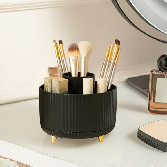 PONPRNGY 360 Rotating Makeup Organizer Cosmetic Storage Tray with Compartment Makeup Brush Lip Gloss Organizer Case Bathroom Cabinet Vanity Desktop