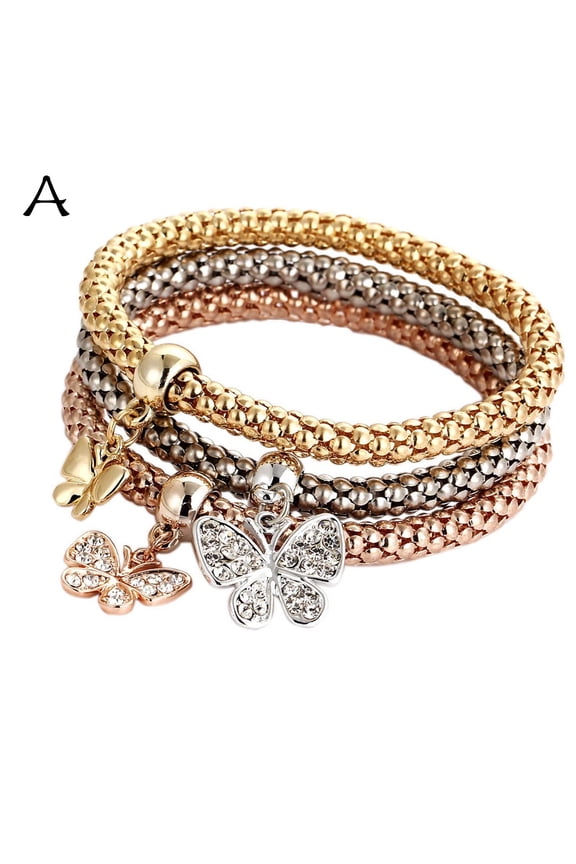 3Pcs Multilayer Crystal Rhinestone Bead Corn Chain Love Heart Tree of Life Bracelet Bangle Set for Women Stretchy Animal Bracelet Friendship Jewelry Birthday Gift