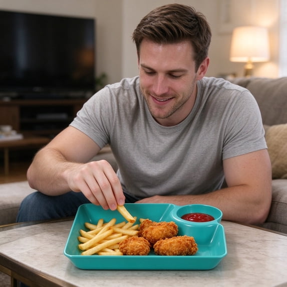 Petizers PONPRNGY 4 Pack Plastic Divided Dip Plate, Chip and Dip Serving Plate ...