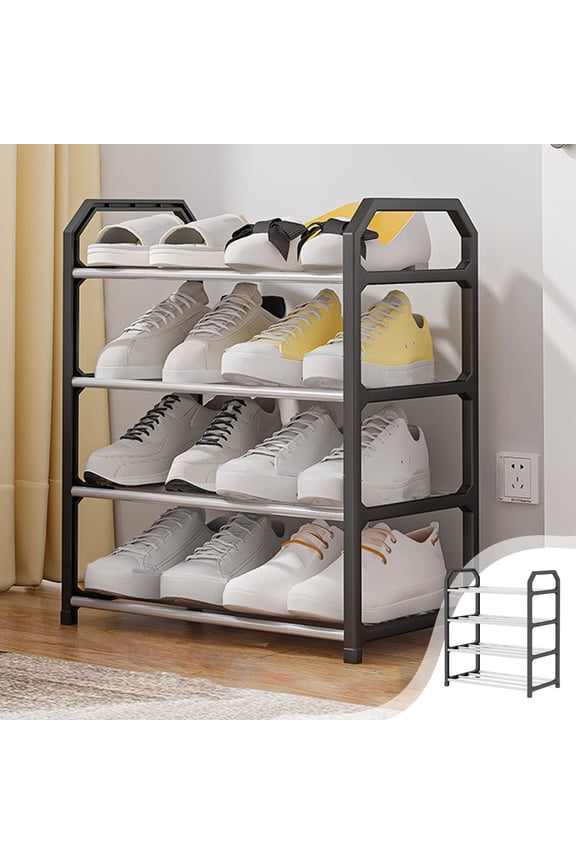 4-Tier Stackable Small Shoe Rack, Lightweight Shoe Shelf Storage Organizer for Entryway, Hallway and Closet