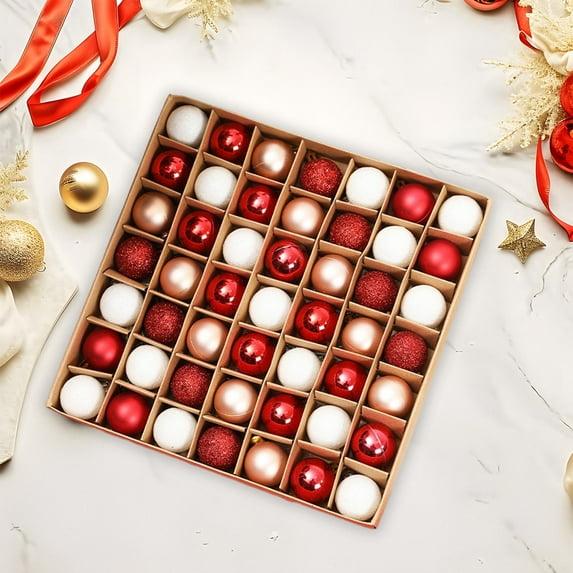 PONPRNGY 49 Pcs Mini Christmas Ball Ornaments 1.18" Christmas Tree Decorations Small Christmas Shatterproof Balls with Hanging Loop Holiday Party Xmas Tree Decor