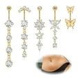 thumbnail image 1 of PONPRNGY 5PCS Belly Button Ring Stainless Steel Dangle Belly Rings Clicker Belly Piercing Navel Rings for Women, 1 of 6