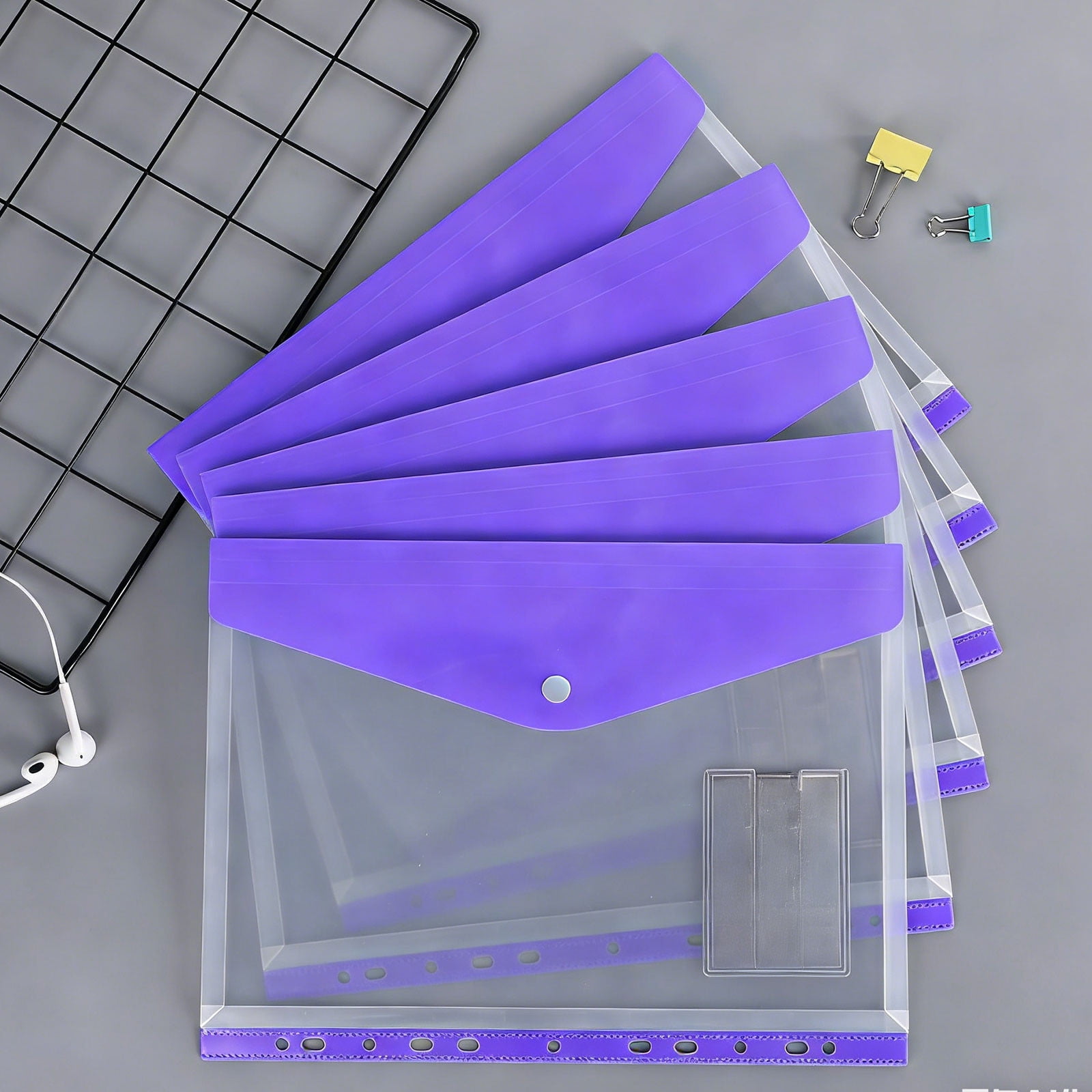 PONPRNGY 6 Pack Plastic Envelopes Binder Pocket 11 Holes Expandable ...