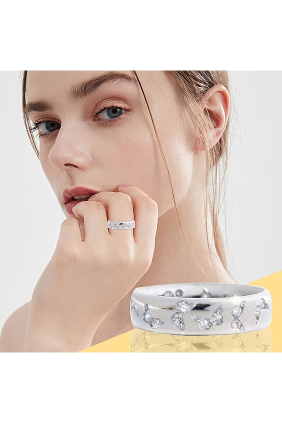 Alloy Women Rings Butterfly Ring Colorful Silver Ring Stackable Vintage Rings Statement Rings for Women Valentine's Day Gift Size 6