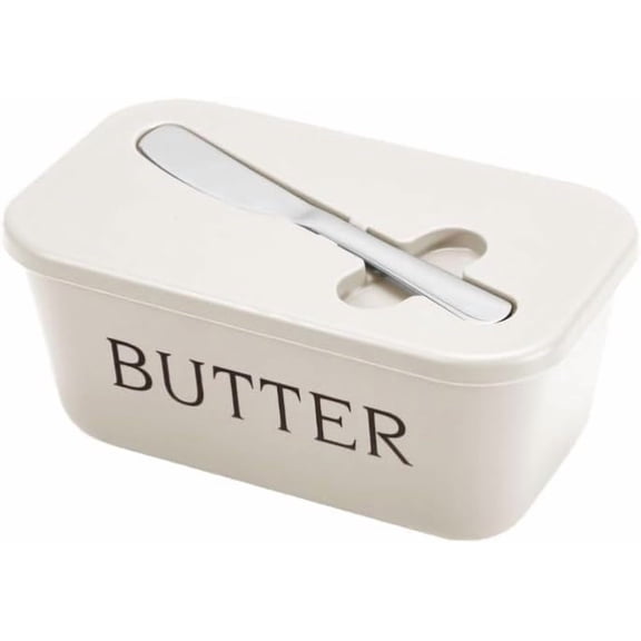 PONPRNGY Butter Dish with Lid for Countertop and Refrigerator Door Shelf, Plastic Butter Holder Tray Container with Butter Knife, Easy Scoop Dishwasher Safe