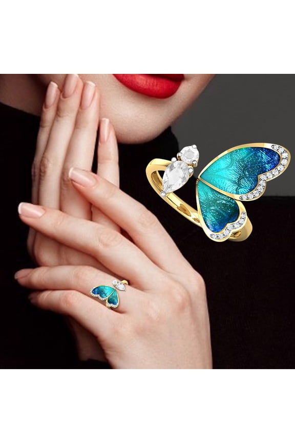 Butterfly Bowknot Eternity Love Wrap Open Ring for Women Minimalist Gold Plated Expandable Statement Promise Finger Knuckle Rings Shiny Crystal Ring for Girlfriend Birthday Gifts