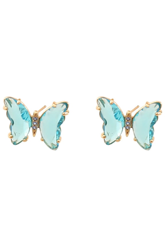 Butterfly Shape Crystal Alloy Golden Stud Earrings for Women Valentine's Day Gift