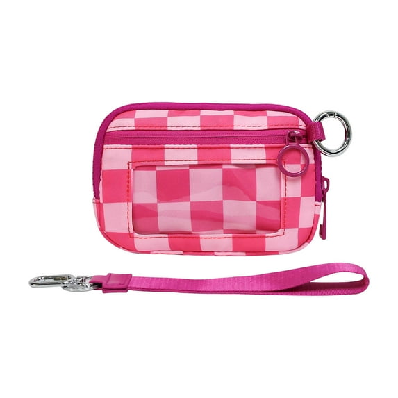 PONPRNGY Carry All Wallet Zip Card Case with ID Window, Portable Change Coin Purse, Waterproof Nylon Keychain Purse for Travel Daily