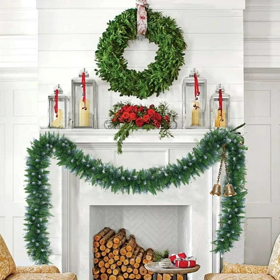 PONPRNGY Christmas 108IN Green Wreath and Garland Artificial Faux Greenery Norfolk Pine for Holiday Indoor Mantle Decor