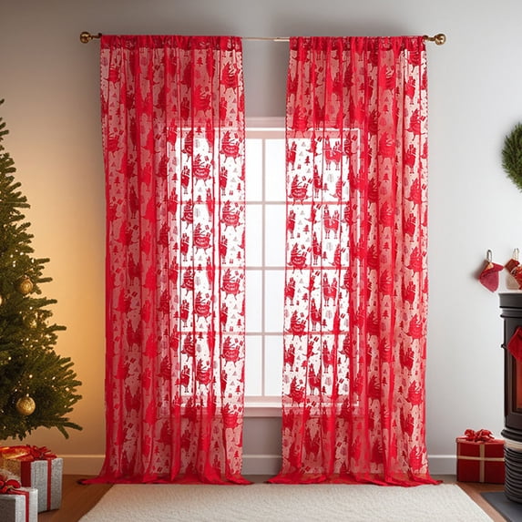 PONPRNGY Christmas Curtains for Kitchen Window Set of 2 Polyester Sheer Curtains for Xmas Decor Privacy Half Short Curtain Panels for Small Bathroom Windows 55 x 39 inches