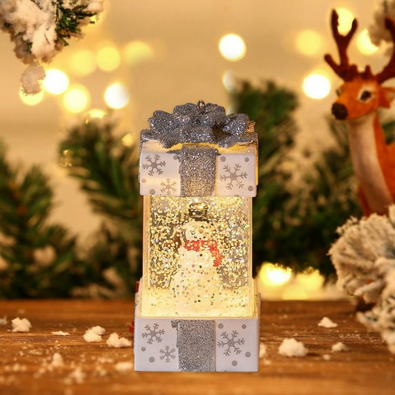 PONPRNGY Christmas Decor Snowman Snow Globes with LED Lighted Swirling Glitter Snowman Figurines Glass Ornament Tabletop Decorations Indoor