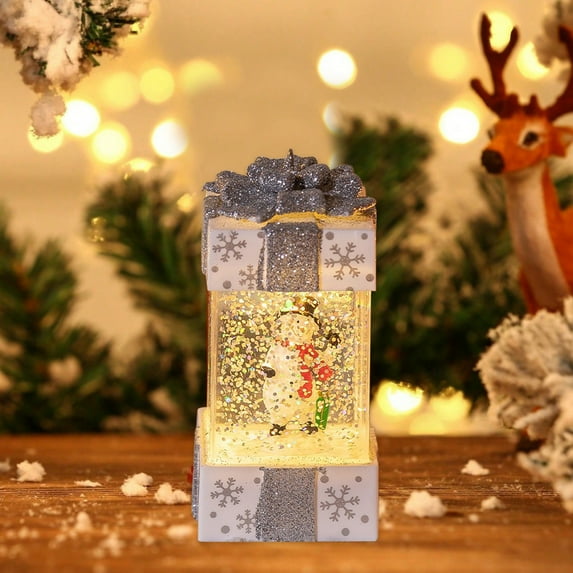PONPRNGY Christmas Decor Snowman Snow Globes with LED Lighted Swirling Glitter Snowman Figurines Glass Ornament Tabletop Decorations Indoor