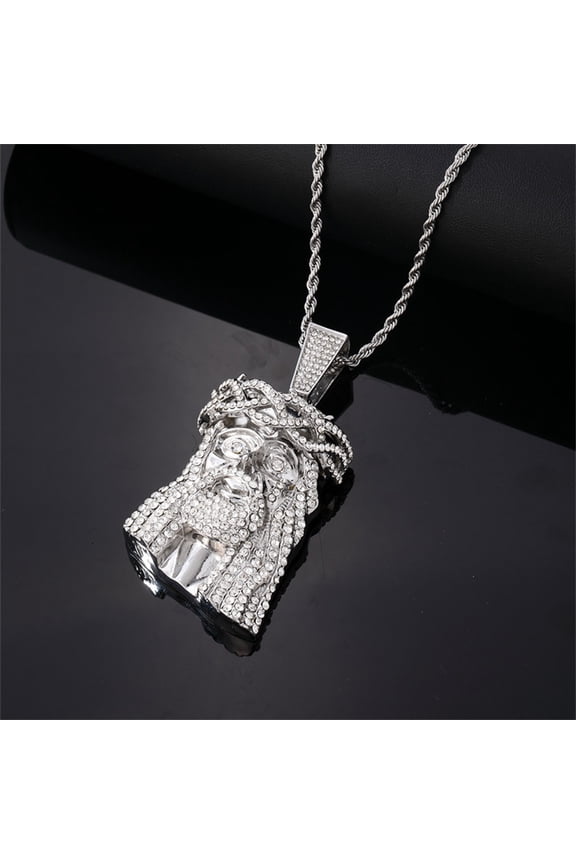 Christmas Jesus Piece Pendant Necklace for Men Woman Cubic Zirconia CZ Two Tone Gold Plated Rock Jesus Head Jewelry
