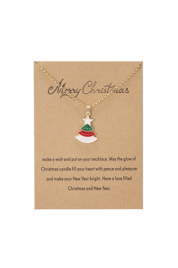 Christmas Necklace with Message Wish Card Christmas Tree Santa Claus Snowflake Pendant Necklace for Women Thanksgiving Xmas Party Gifts