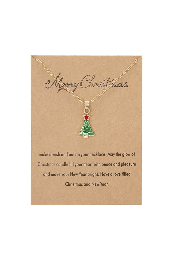 Christmas Necklace with Message Wish Card Christmas Tree Santa Claus Snowflake Pendant Necklace for Women Thanksgiving Xmas Party Gifts
