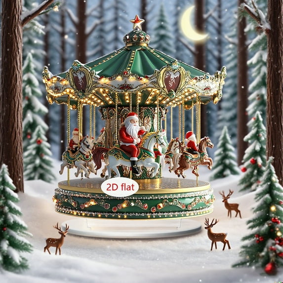 PONPRNGY Christmas Table Decorations, 2D Christmas Desk Decor - with Stand Acrylic Santa Claus Tree Ferris Wheel Merry-Go-Round Ornament for Living Room Bedside Home Workplace Bookshelf