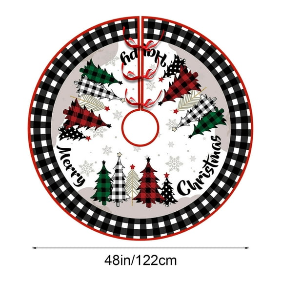 PONPRNGY Christmas Tree Skirt 48 Inch Rustic Xmas Tree Skirt, Black Red Buffalo Plaid Christmas Tree Skirt Ornaments for Merry Christmas Holiday Party Decorations Indoor Outdoor
