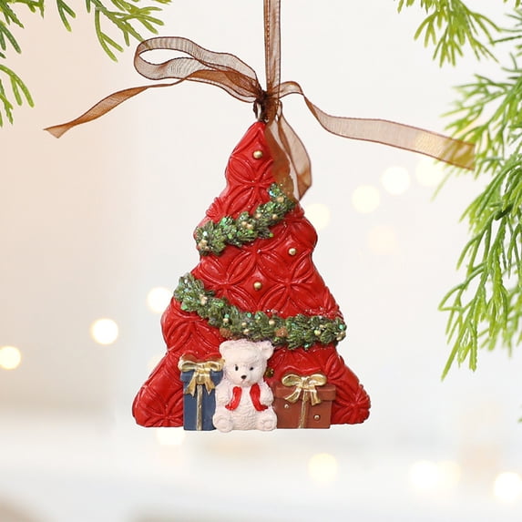 PONPRNGY Christmas Vintage Hanging Decorations Ornament Plastic Xmas Tree Hanging Decorations, Shiny Ornaments for Crafts, Cute Xmas Tree Ornaments with Ribbon for Party Holiday