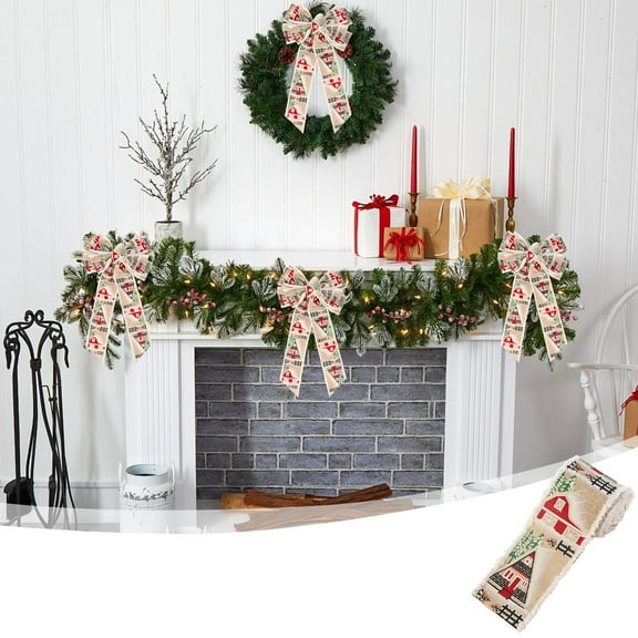 PONPRNGY Christmas Wired Edge Ribbon Xmas Tree Deer Fabric Craft Ribbon for Wreath Bow Making Gift Wrapping, 1 Roll